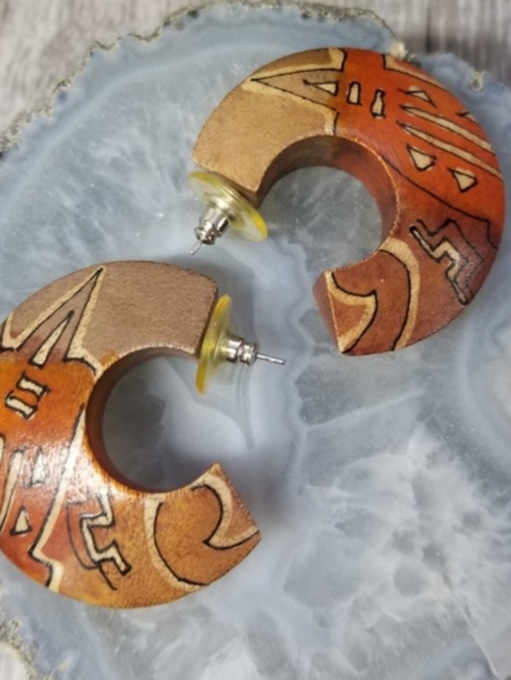 Wood Hoop Earrings (Vintage)